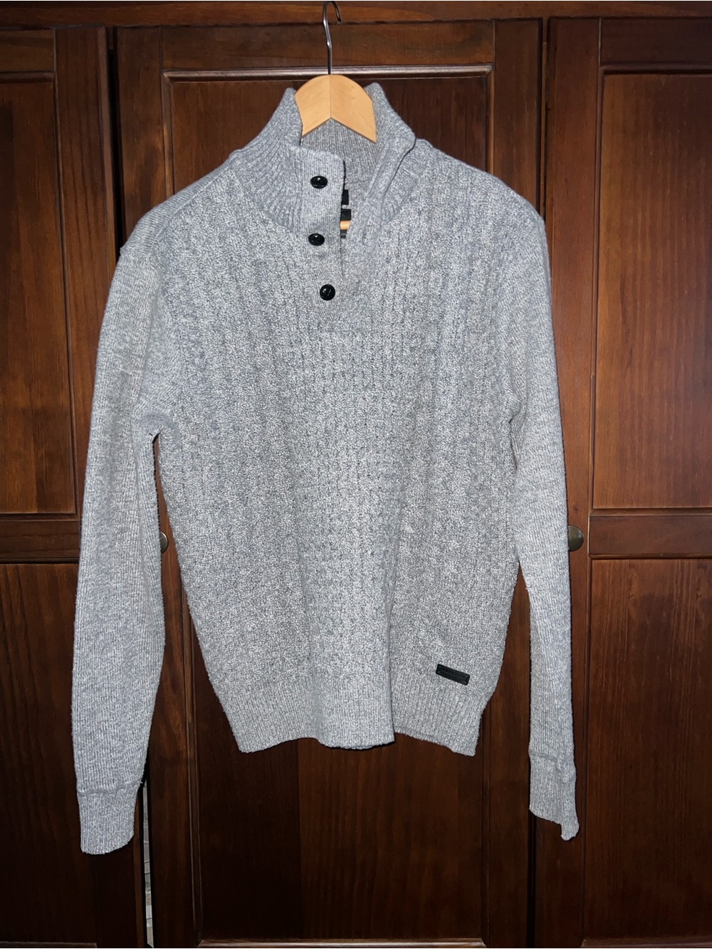 Cable Knit Layering Mock Neck Gorpcore Granola Staple Button Jumper Mens S